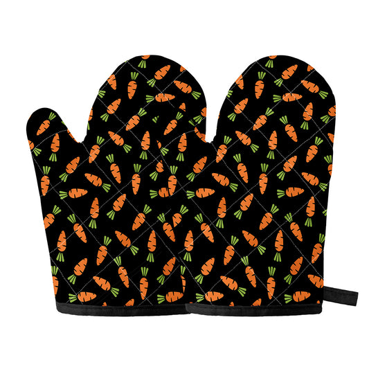 Black Carrot Pattern Print Oven Mitts