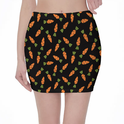 Black Carrot Pattern Print Pencil Mini Skirt