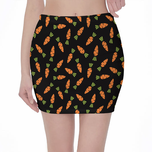 Black Carrot Pattern Print Pencil Mini Skirt