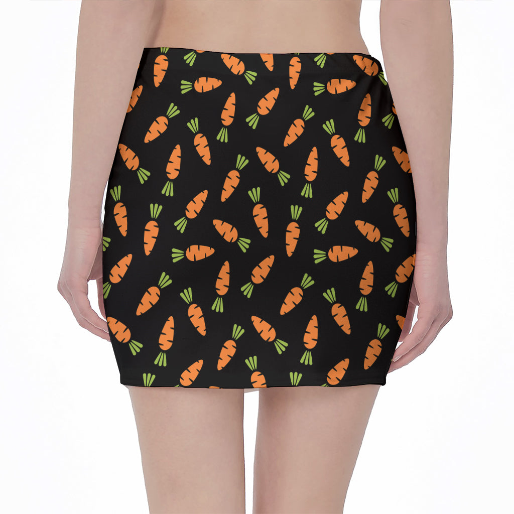 Black Carrot Pattern Print Pencil Mini Skirt