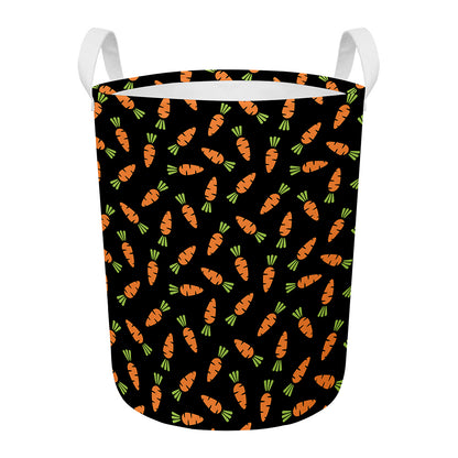 Black Carrot Pattern Print Round Laundry Basket