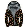 Black Carrot Pattern Print Sherpa Lined Zip Up Hoodie