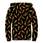 Black Carrot Pattern Print Sherpa Lined Zip Up Hoodie