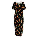 Black Carrot Pattern Print Short Sleeve Long Nightdress