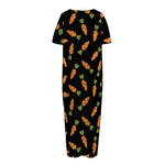Black Carrot Pattern Print Short Sleeve Long Nightdress