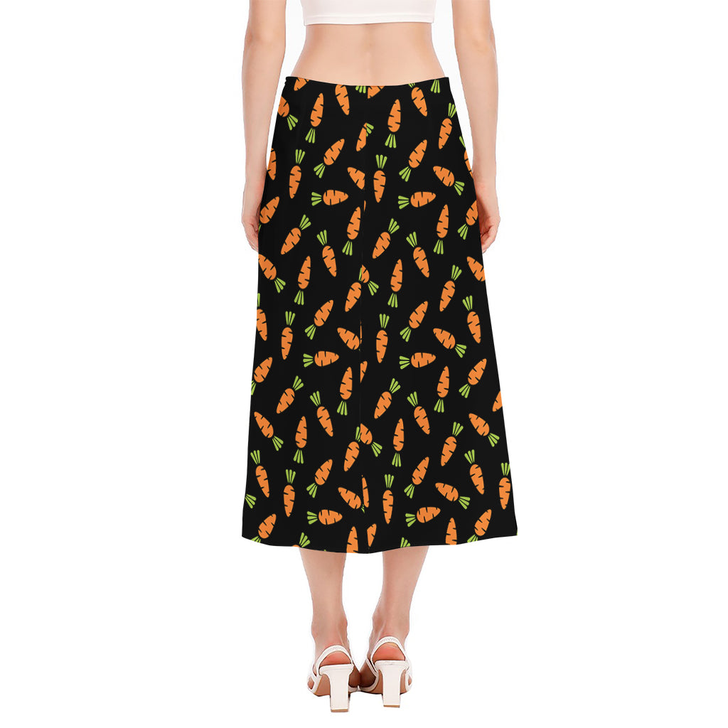 Black Carrot Pattern Print Side Slit Midi Skirt
