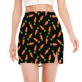 Black Carrot Pattern Print Side Slit Mini Skirt