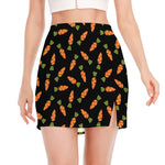 Black Carrot Pattern Print Side Slit Mini Skirt
