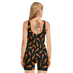 Black Carrot Pattern Print Sleeveless One Piece Swimsuit