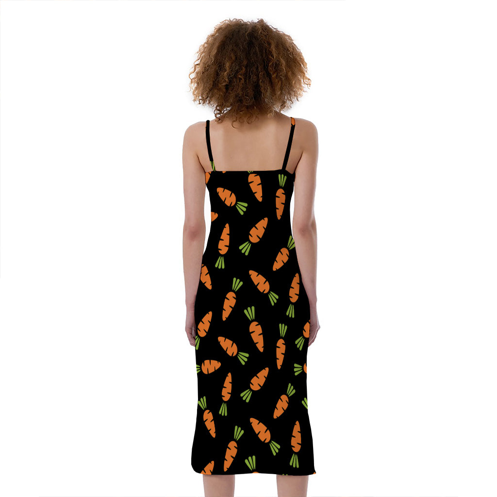 Black Carrot Pattern Print Slim Fit Midi Cami Dress