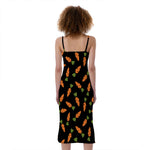 Black Carrot Pattern Print Slim Fit Midi Cami Dress