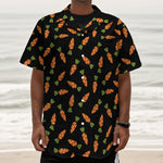 Black Carrot Pattern Print Textured Short Sleeve Shirt