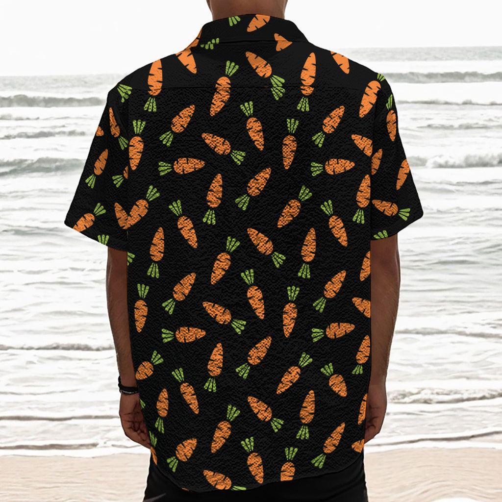 Black Carrot Pattern Print Textured Short Sleeve Shirt