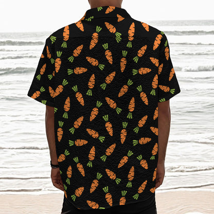 Black Carrot Pattern Print Textured Short Sleeve Shirt