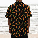 Black Carrot Pattern Print Textured Short Sleeve Shirt