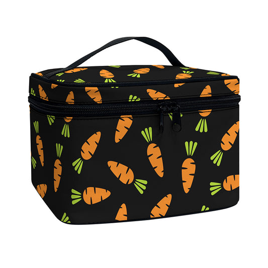 Black Carrot Pattern Print Travel Makeup Bag