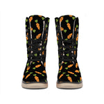 Black Carrot Pattern Print Winter Boots