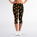 Black Carrot Pattern Print Women's Capri Leggings