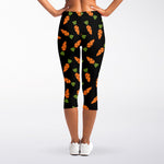 Black Carrot Pattern Print Women's Capri Leggings