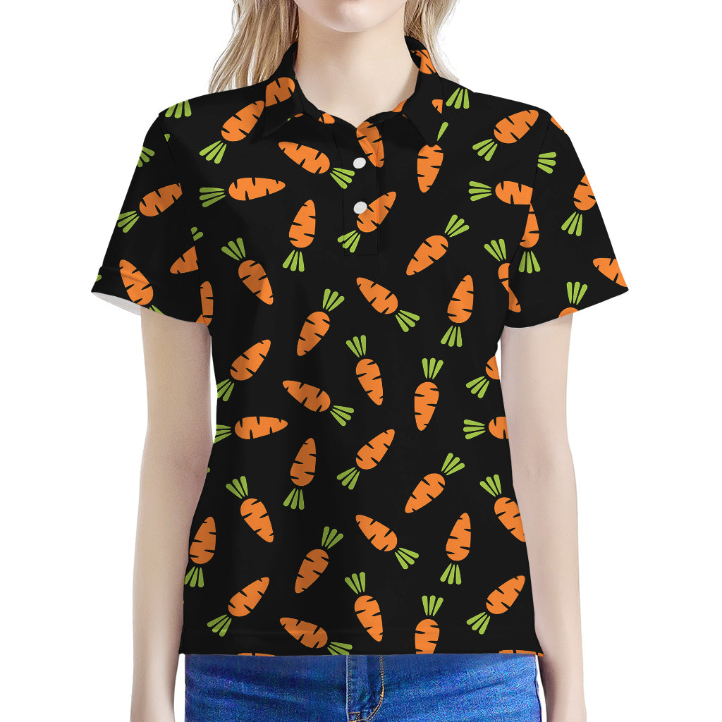 Black Carrot Pattern Print Women's Polo Shirt