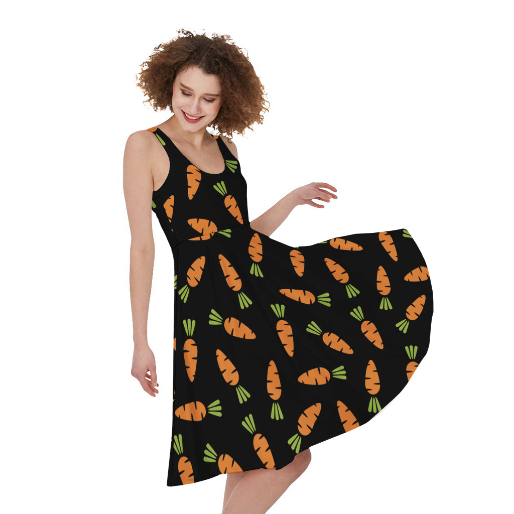 Black Carrot Pattern Print Women's Sleeveless Dress