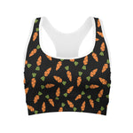 Black Carrot Pattern Print Women's Sports Bra