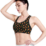 Black Carrot Pattern Print Women's Sports Bra