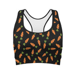 Black Carrot Pattern Print Women's Sports Bra
