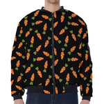 Black Carrot Pattern Print Zip Sleeve Bomber Jacket