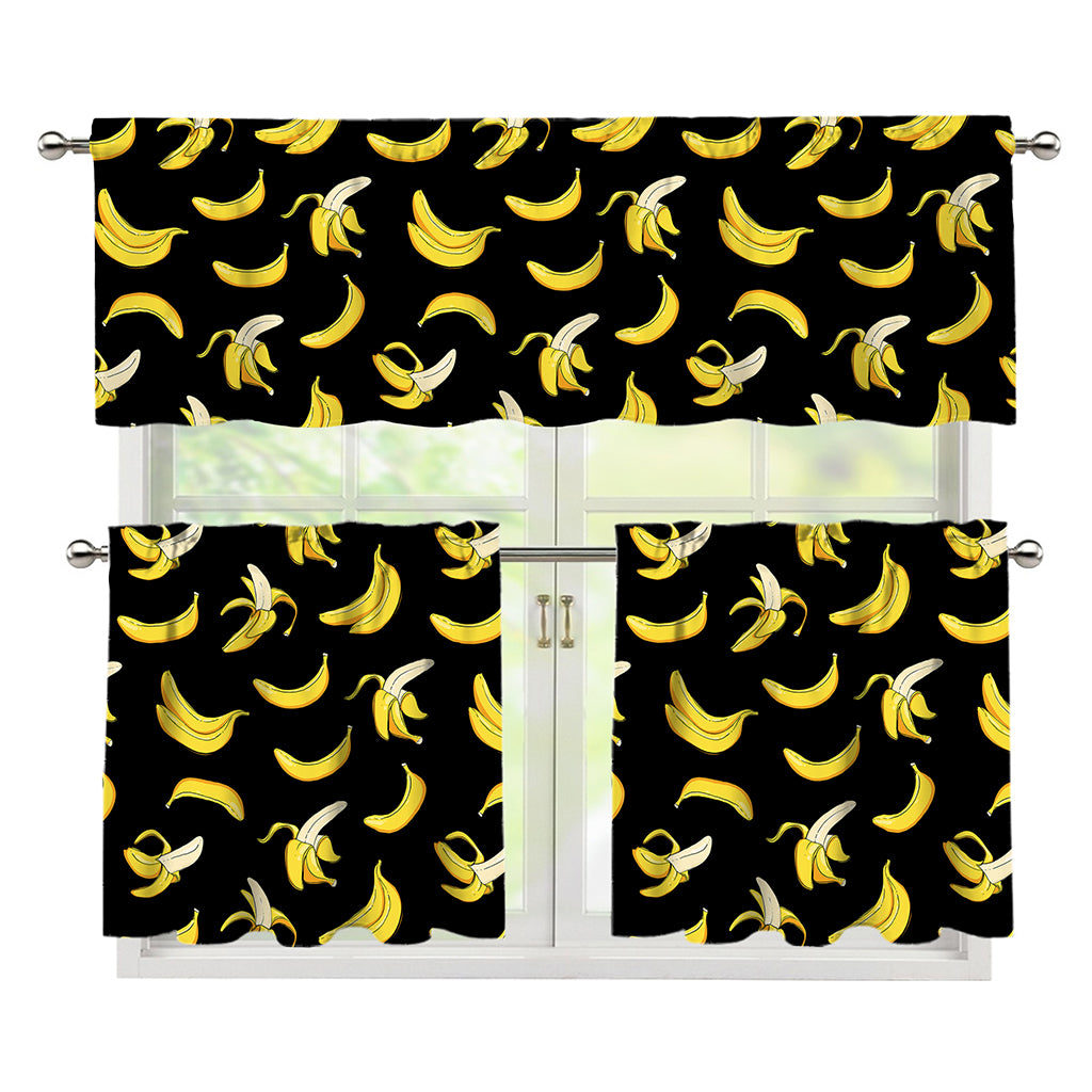 Black Cartoon Banana Pattern Print 3 Piece Kitchen Curtains