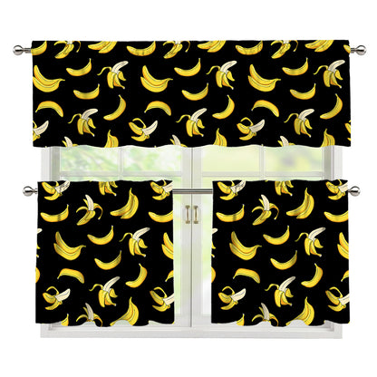 Black Cartoon Banana Pattern Print 3 Piece Kitchen Curtains