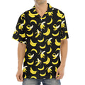 Black Cartoon Banana Pattern Print Aloha Shirt