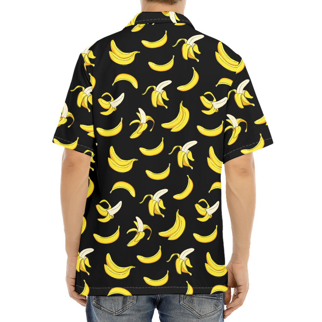 Black Cartoon Banana Pattern Print Aloha Shirt