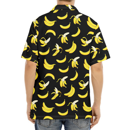 Black Cartoon Banana Pattern Print Aloha Shirt