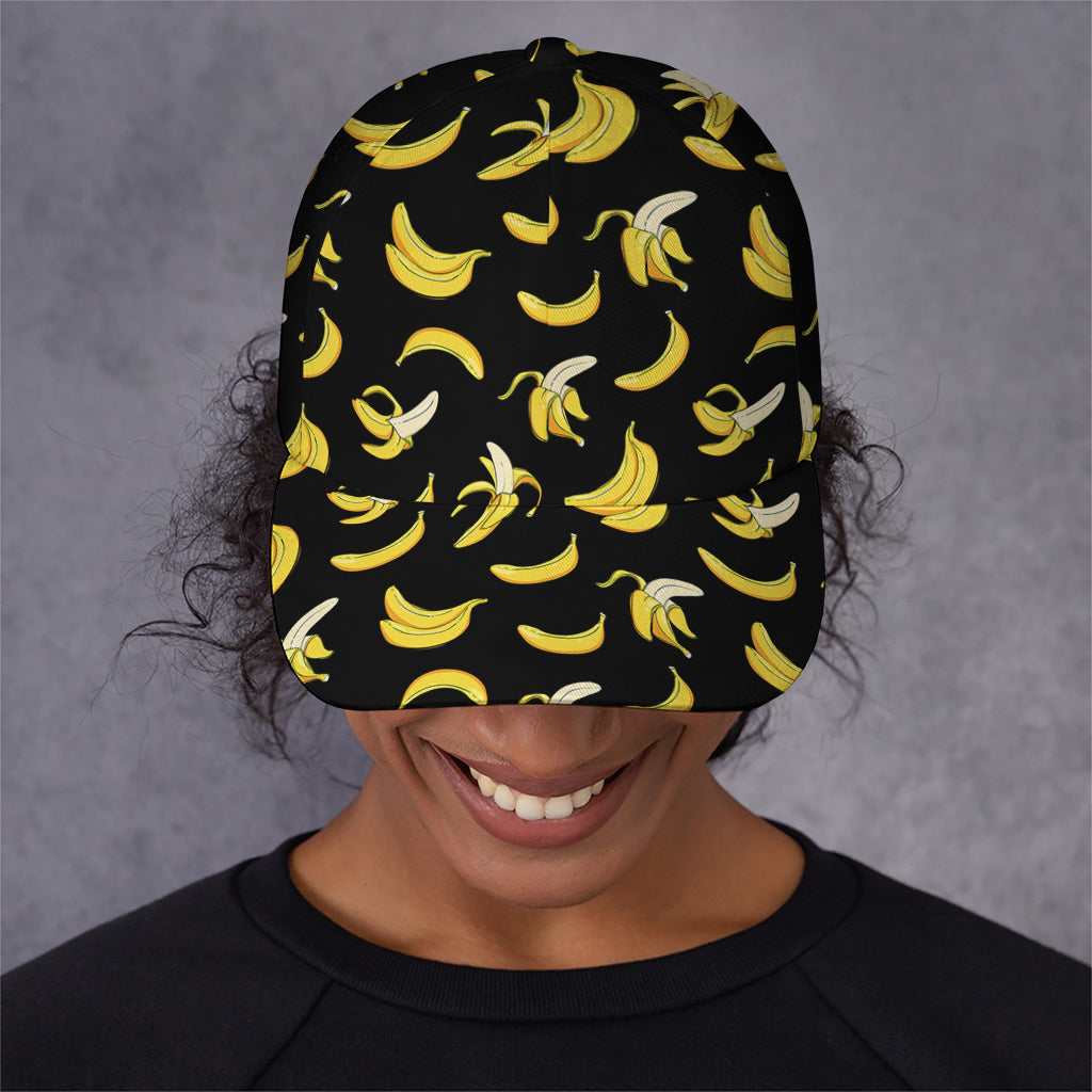 Black Cartoon Banana Pattern Print Baseball Cap