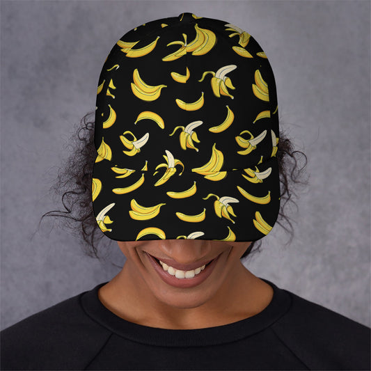 Black Cartoon Banana Pattern Print Baseball Cap