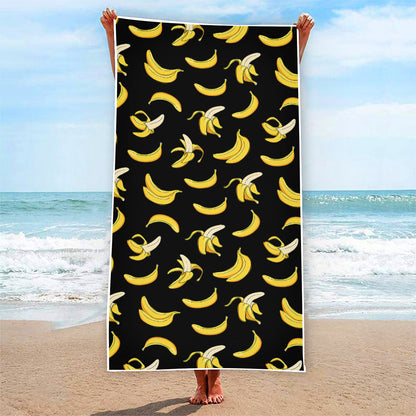 Black Cartoon Banana Pattern Print Beach Towel
