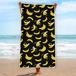 Black Cartoon Banana Pattern Print Beach Towel