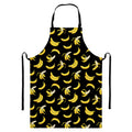 Black Cartoon Banana Pattern Print Bib Apron With Pocket