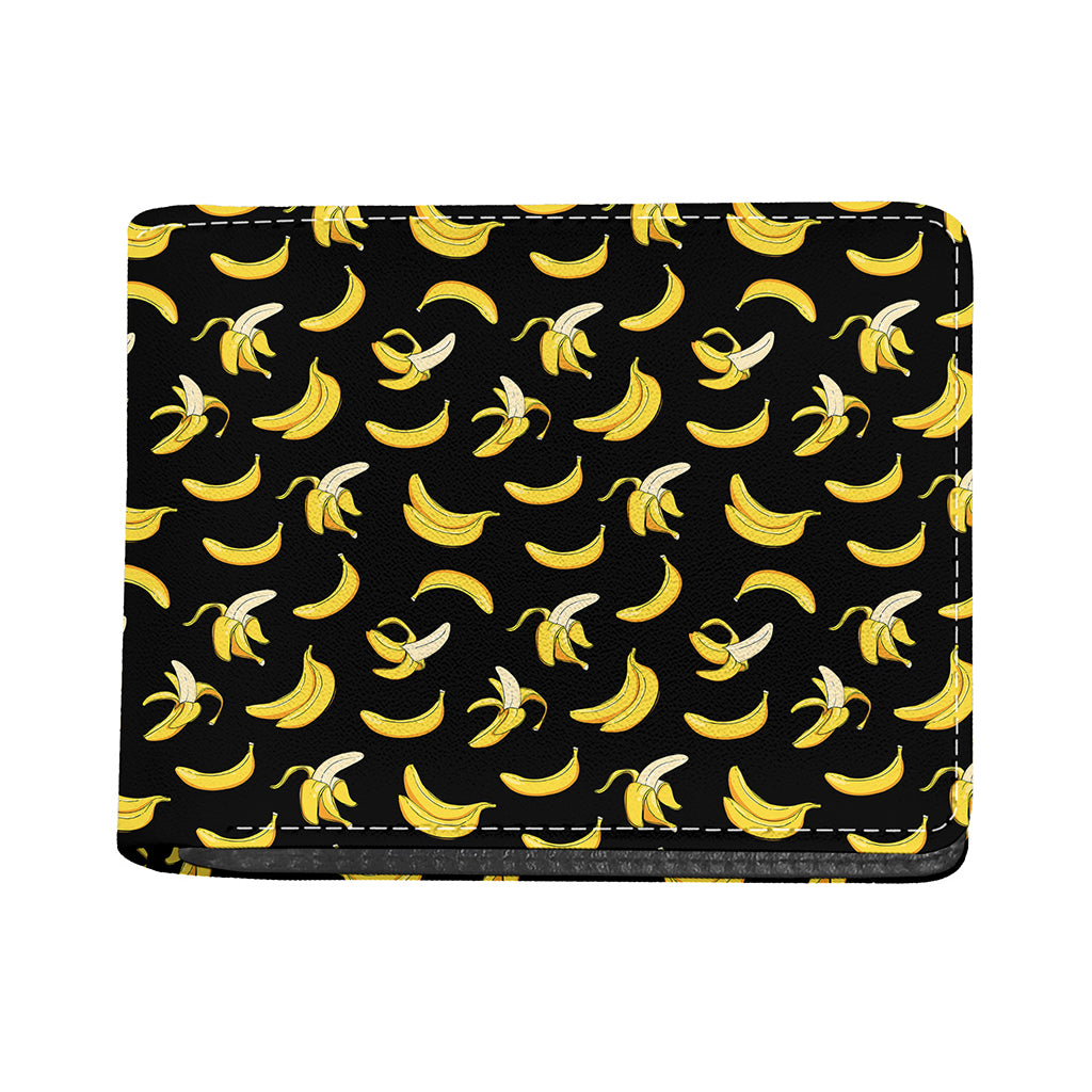 Black Cartoon Banana Pattern Print Bifold Wallet