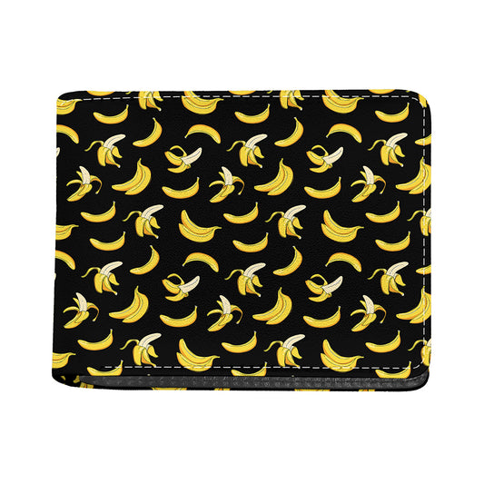 Black Cartoon Banana Pattern Print Bifold Wallet
