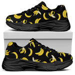 Black Cartoon Banana Pattern Print Black Chunky Shoes