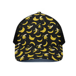 Black Cartoon Banana Pattern Print Black Mesh Trucker Cap