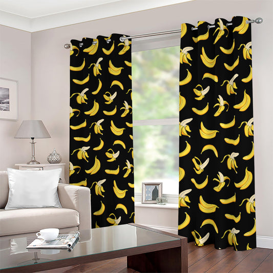 Black Cartoon Banana Pattern Print Blackout Grommet Curtains