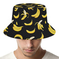 Black Cartoon Banana Pattern Print Bucket Hat