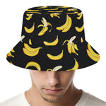 Black Cartoon Banana Pattern Print Bucket Hat
