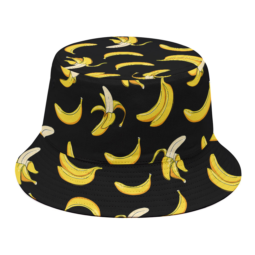 Black Cartoon Banana Pattern Print Bucket Hat