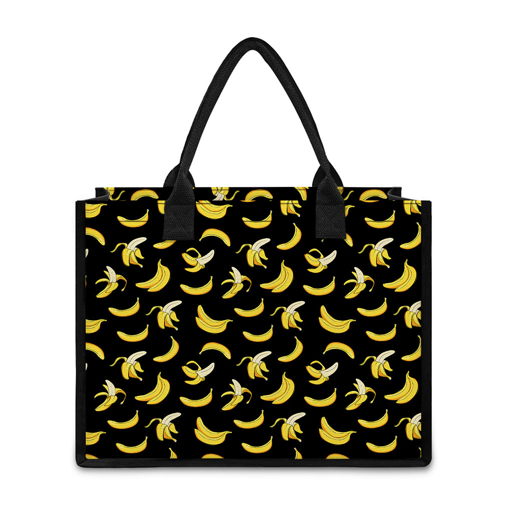 Black Cartoon Banana Pattern Print Canvas Tote Bag