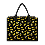 Black Cartoon Banana Pattern Print Canvas Tote Bag