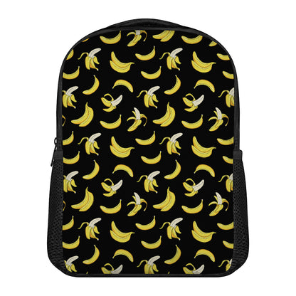 Black Cartoon Banana Pattern Print Casual Backpack